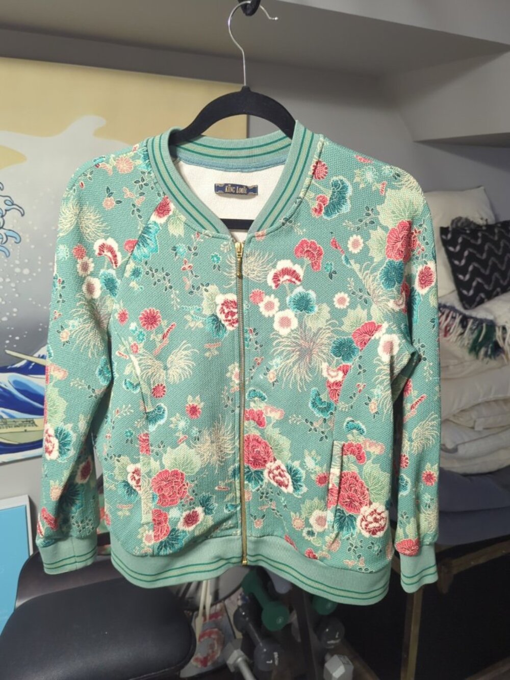 King Louie Womens Floral Jacket Size M Full Zip Cotton Blend
